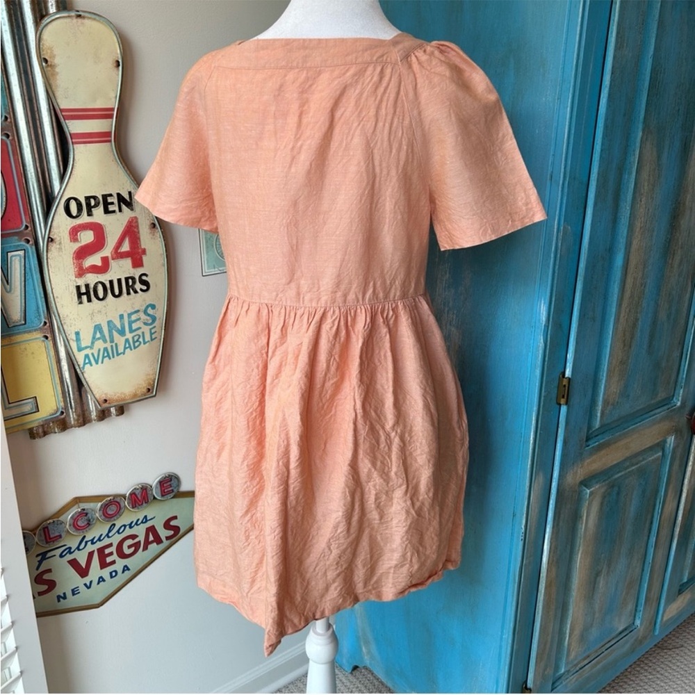 Madewell Creamsicle Allie Linen Blend Square Neck Babydoll Mini Dress - Picture 3 of 10